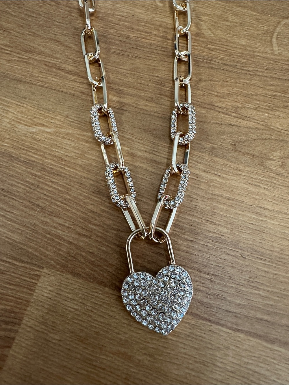 Wildflowers Gold and Clear Crystal Heart Padlock Necklace